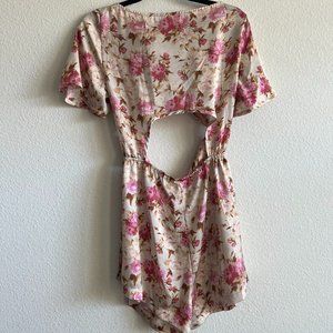 Tie Front Cut Out Floral Print Romper